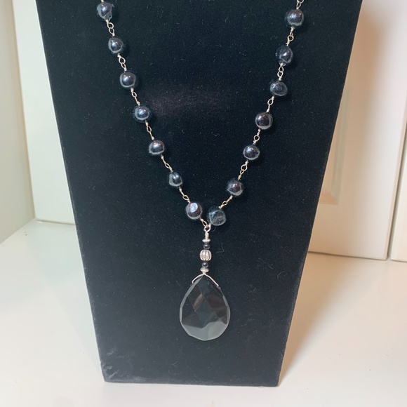 30" Black FW Pearl, Onyx and Sterling Necklace - Picture 1 of 4